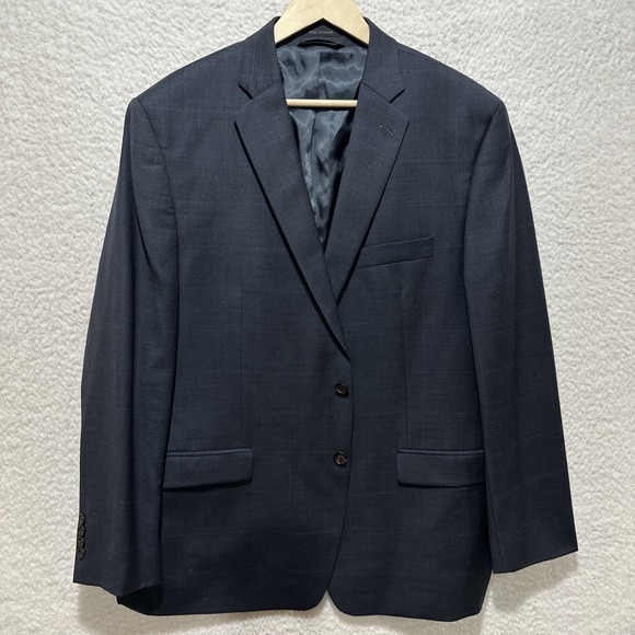 Lauren Ralph Lauren Blazer Mens 48R Gray Blue Windowpane Plaid Wool Sport Jacket